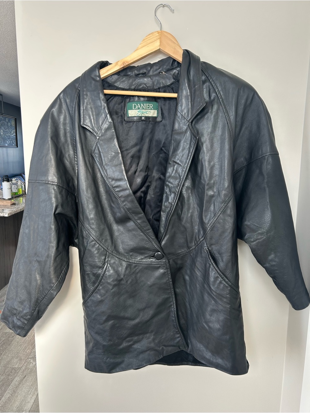Vintage 1980s Danier Black Genuine Leather Blazer Jacket - Women's